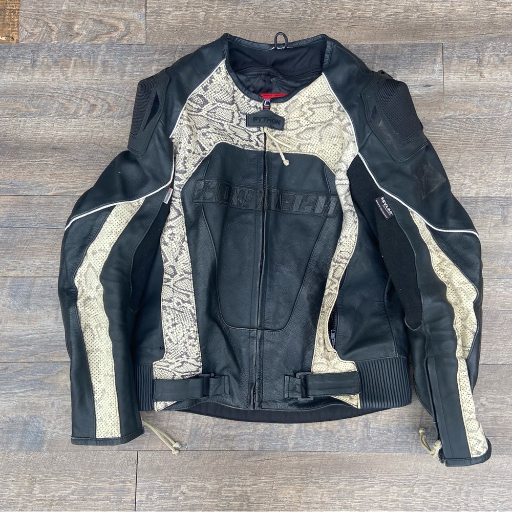 Men's Black and Cream Motorcycle Jacket